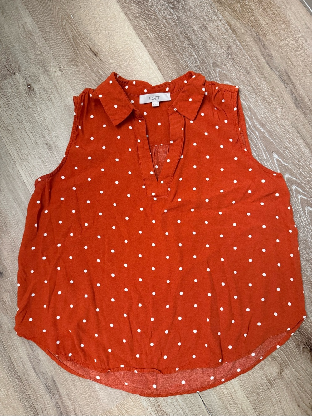 LOFT Orange Polka Dot Sleeveless V-Neck Blouse